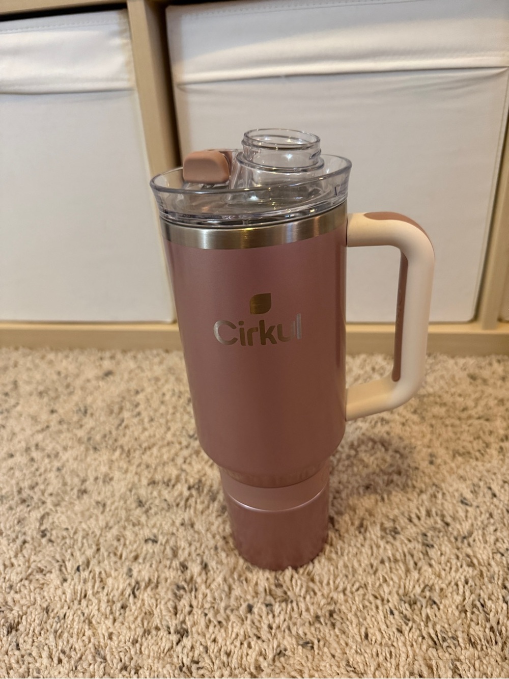 Cirkul Rose Pink Insulated Travel Mug with Handle - Straw sipper version